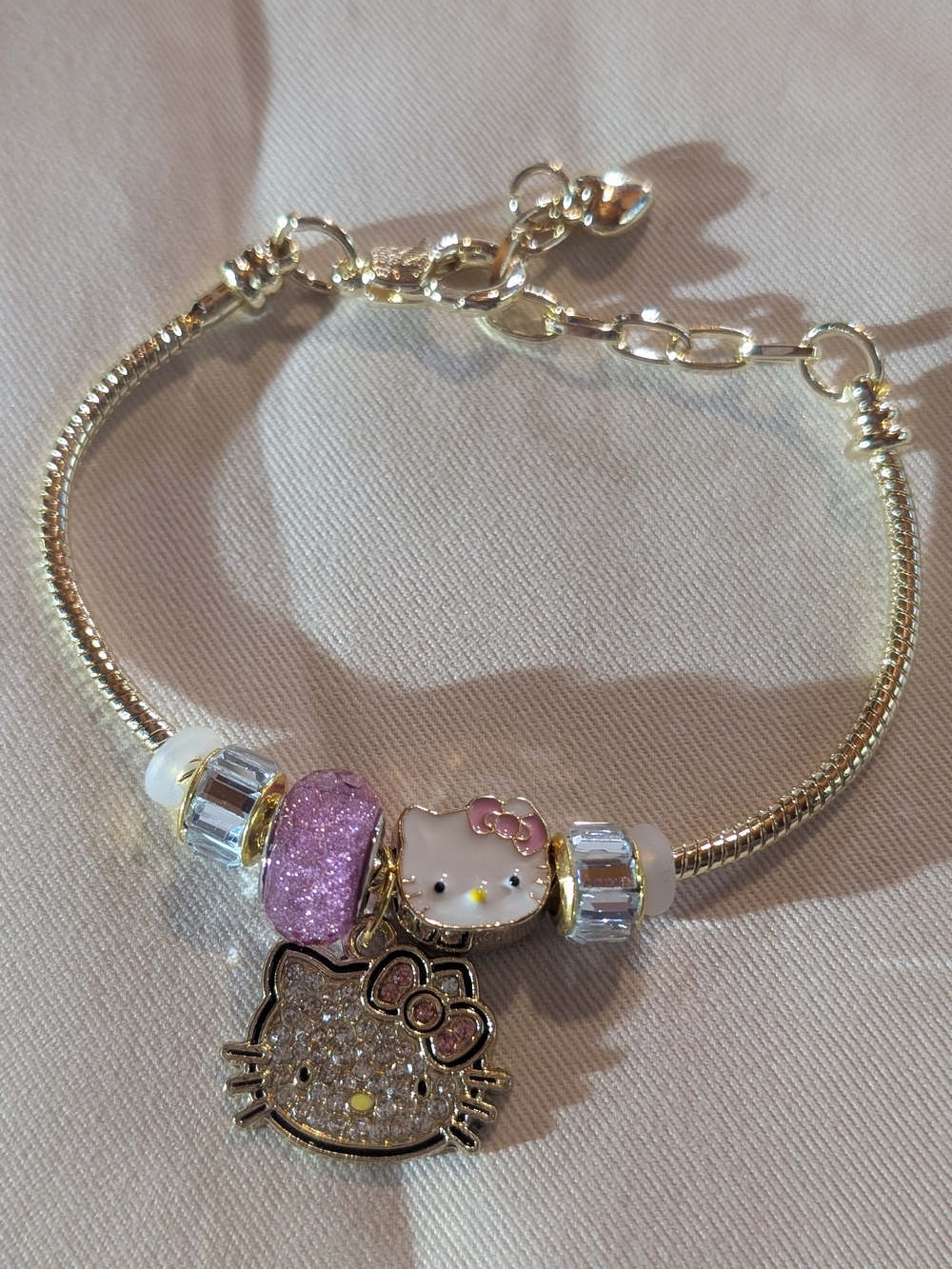 Hello Kitty Pink & Gold Glitter Charm Bracelet